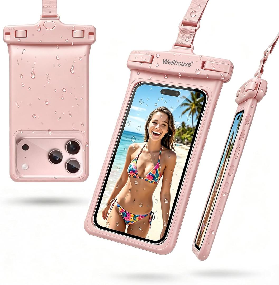 wellhouse 3D Waterproof Phone Pouch with Lanyard, Premium TPU100FT Deep Waterproof Phone Case for iPhone 17 16 15 14 13 12 Pro Max XS Samsung, Snorkeling, Surfing, Kayaking, Skiing, Hot Springs