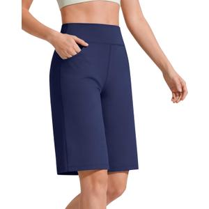 G4Free EverGoing Women's 10" Bermuda Shorts with Pockets - High Waisted Pull-On Walking Knee Length Shorts Casual Travel Everyday Comfort (Blue, XL)