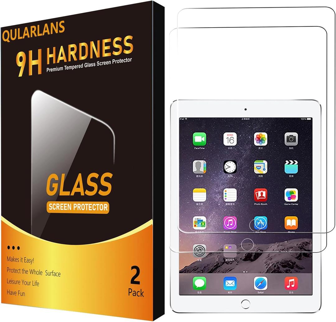 Qularlans 2 Pack Screen Protector for iPad 6th 5th Generation 9.7 Inch 2018/2017, iPad Pro 9.7 2016, iPad Air 2/1 2014/2013, 9H Tempered Glass, Apple Pencil Compatible, Case Friendly
