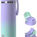 OISIZ Insulated Water Bottle 24 oz with 2 in 1 Spout and Straw Lid, One Click Safety Lock,100% Leakproof ,Keep Cold 24H,Vacuum Stainless Steel Water Bottle for School, Travel and Sports, Dishwasher Safe, Lavender