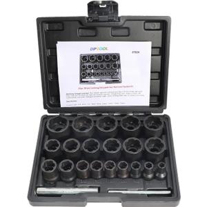 DPTOOL 22 Piece Bolt Nut Extractor Set, 1/2" and 3/8" Drive Impact Lug Nut Remover Socket Tool, Wheel Lock Removal Kit for Extracting Damaged, Stripped Frozen Nuts & Screws Twist Socket Set