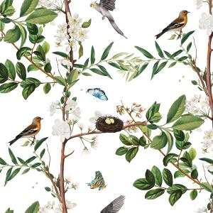 GaliGali Peel and Stick Wallpaper, Floral Removable Wallpaper, Vinyl Waterproof Self-Adhesive Wall Paper, Contact Paper for Home Decor Bird Butterfly on The Tree 17.3"x393", NO.A06014H-10 (17.3" x 393.7")