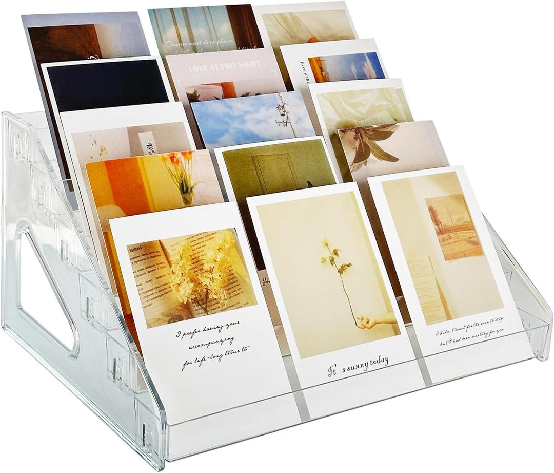 12" Trading Card Display, Acrylic Risers Greeting Card Display Stand, 6-Tiered Clear Acrylic Shelves for PSA Graded Card,Baseball Sports Card and Postcard Sticker Display