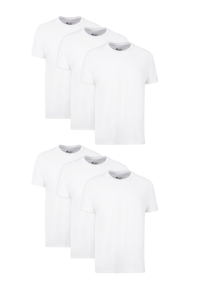 Hanes Men's Cotton Undershirts - Moisture-Wicking Crew Neck Tees, 6 Pack - White, Regular Fit, Size L