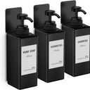 Shampoo and Conditioner Dispenser (Set of 3/16.9oz), No Drill Soap Dispenser Wall Mount Refillable Body Wash Dispenser with Category Labels for Kitchen Bathroom - Black