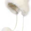 sy soul young Womens Faux Fur Hats Pom Pom Winter Hat with Ear Flaps Ponytail Girl Ski Snow Skull Cap Fluffy (One Size, White)