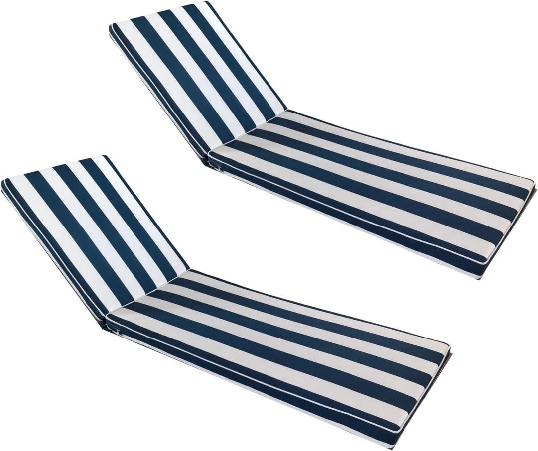 Outdoor Chaise Lounge Cushion Set of 2 for Outdoor Furniture 74x21x2.7 inch Premium Lounge Chair Cushions (Navy White Stripe), Standard
