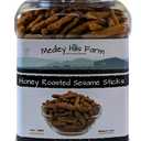 Sesame Sticks Snacks Honey Roasted 1 lb. - By Medley Hills Farm in Reusable Container - Fresh honey roasted sesame sticks - Sweet and Salty Flavored snacks, BBD 05/27/27