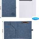 Padfolio Portfolio Leather Binder, Interview Legal Document Organizer, Padfolio Clipboard Folder, Business Card Holder Included 2pcs Letter Sized Writing Pad (Blue)