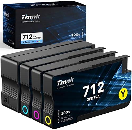 Timink 712 Ink Cartridges High Yield Replacement for 712XL Combo Pack, Compatiable with DesignJet T650 T630 T230 T210 Studio Plotter Printers (4 Pack, 80-ml Black + 29-ml Cyan/Magenta/Yellow)