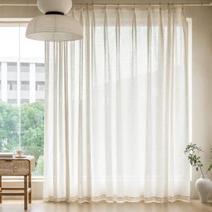 MAIHER Extra Wide Curtains Pinch Pleated, Light Filtering Faux Linen Texture Semi Sheer Curtains 96 inch Length for Living Room Pinch Pleat Drapes with Hooks (1 Panel, 100 W x 96 L)