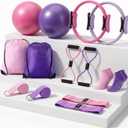 Poen Pilates Equipment Kit for Home Workout Pilates Ring and Ball Set for Women 12'' Circle Yoga Fitness Essentials Kit with Resistance Bands, Yoga Strap, Socks,Bag