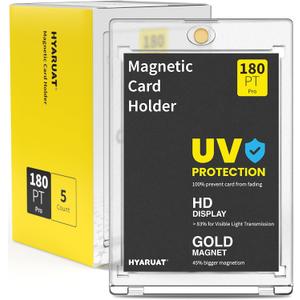 180pt One Touch Card Holder - 5 Pack Super Thick Magnetic Card Holders for Patch Cards, Clear