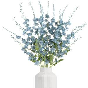 IPOPU 6PCS Dusty Blue Delphinium Artificial Flowers 42.5'' Realistic Tall Faux Flower Stems Fake Silk Larkspur Flowers for Tall Vase Wedding Party Garden Home Decor (Dusty Blue)