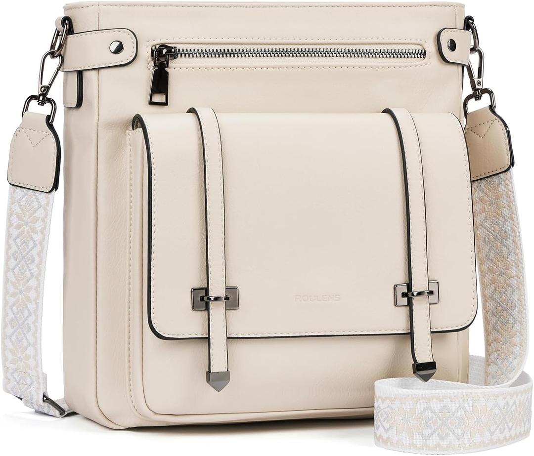 Roulens Crossbody Bags for Women,Multi Pocket Crossbody Purses Vegan Leather Shoulder Handbags Travel Purse Adjustable Strap