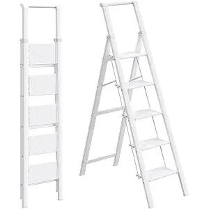 HBTower 5 Step Ladder, Lightweight Aluminum Folding Step Stool