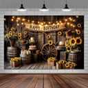 Western Birthday Backdrop, Rustic Wood Sunflower Happy Birthday Party Decorations Photography, Country Vintage Western Cowboy Banner Photo Booth Studio Props, 10X8FT