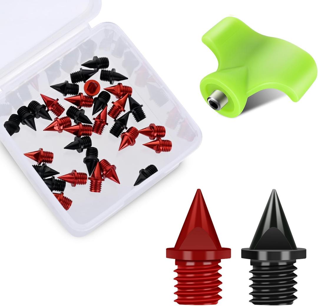 1/4 Inch Carbon Steel Track Spikes, 32 Pieces Lighter Weight Spikes Track Shoes, Each Nail Weighs Only 0.47 Grams, Used for Track and Field Sprinting or Cross Country (Black+Red)