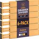Bamboo Drawer Dividers 6 Pack - Adjustable 16-22 Inch Spring Loaded Deep Drawer Organizer Separators, 2.6 Inch High Non Slip Bamboo Dividers for Kitchen, Dresser, Clothes, Utensils, Bathroom, Office