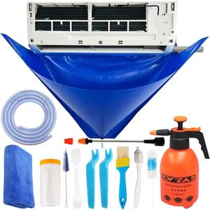 Oiktylr Mini Split Cleaning Kit Bag with 2L High Pressure Sprayer, Air Conditioner Cleaning Kit with Waterproof PVC AC Cleaning Cover Bib with 10pcs HVAC Cleaning Tools, Small