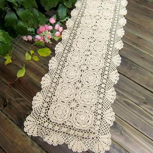 Phantomon Lace Table Runner Rectangular Table Cover Cloth Handmade Crochet Floral Placemats 100% Cotton (Floral Beige, 15x39Inch)