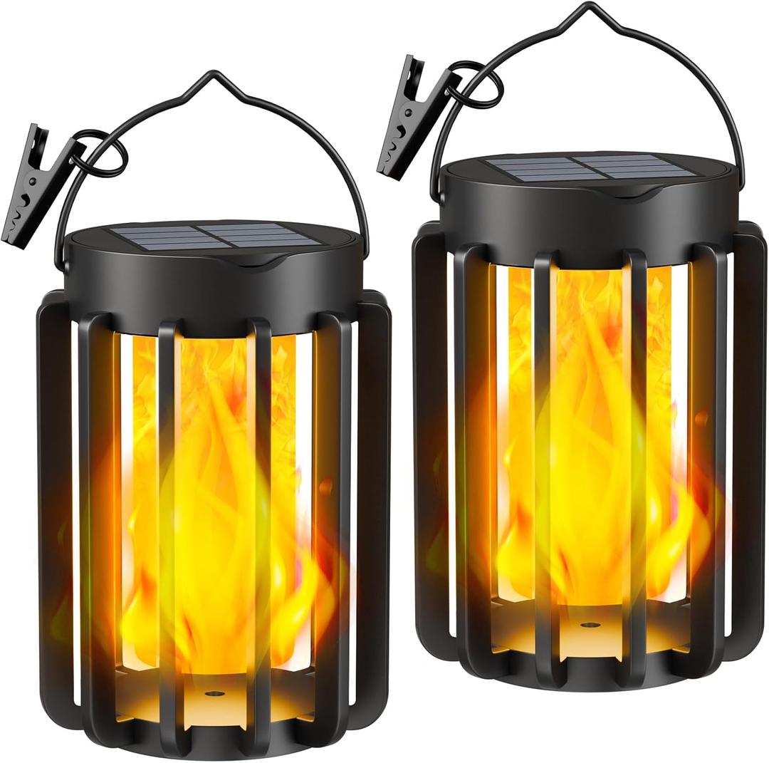 NESSTU Solar Lanterns Outdoor Waterproof: Realistic Dancing Flame Solar Hanging Lanterns with 2 Modes for Porch Pathway Christmas Garden Decor – Perfect Gifts for Homeowners Women Mom 2 Pack