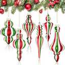 Soaoo 6 Pcs 6.3 Inch Red and Green Mercury Glass Finial Christmas Ornaments Hanging Christmas Finials Glass Ornaments Assorted Mercury Decor for Xmas Tree Vintage Holiday Decoration(Novel)