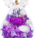 Gifts for Mom Birthday Gifts for Women Preserved Rose Forever Flower in Glass Angel Figurines Fresh Flowers for Delivery Anniversary Mothers Day Real Colorful Roses for Grandma Her Wife from Daughter (A-purple (Rose, Austin, Baby's Breath, Hydrangea))