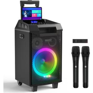 VeGue Karaoke Machine, Bluetooth Speaker PA System for Adults & Kids with 2 Wireless Microphones, 8'' Subwoofer, Wireless Singing Machine for Christmas Party, Wedding, Gathering(VS-0866)