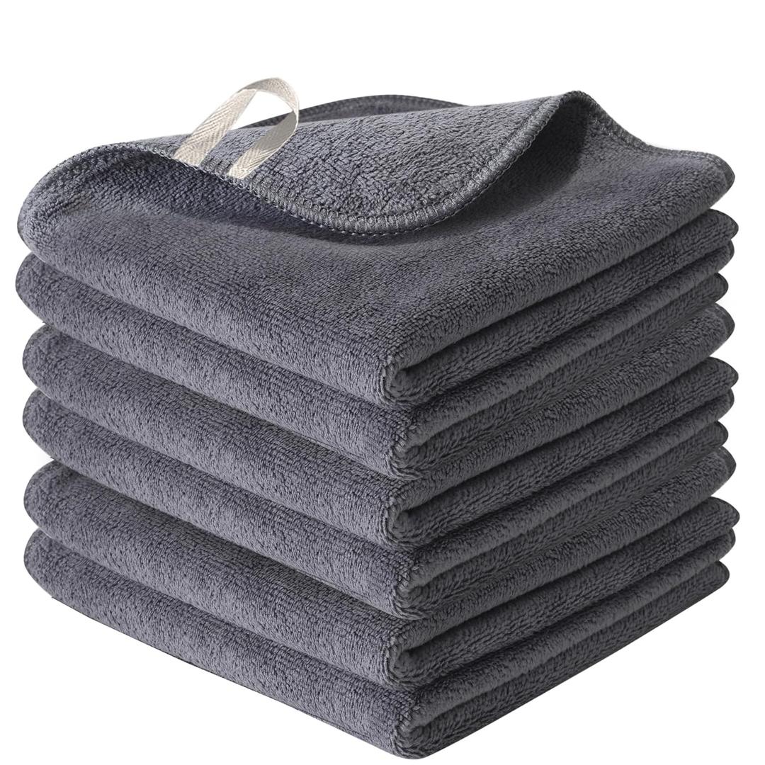 Makeup Remover Cloth 12 x 12 Inch, Reusable Makeup Remover Towels for Washing Face, 6 Pack Washable Microfiber Face Cloth Fast Drying Washcloth, Grey