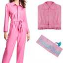 LILLIWEEN 70s 80s Disco Outfits for Women Hippie Disco Costume Movie Pink Flare Pant Halloween Set (X-Large, Type 1)