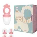 Fruit Feeder Set (Pink).Ultra-Soft Silicone Includes Gum Brush and dust Cap. Pink