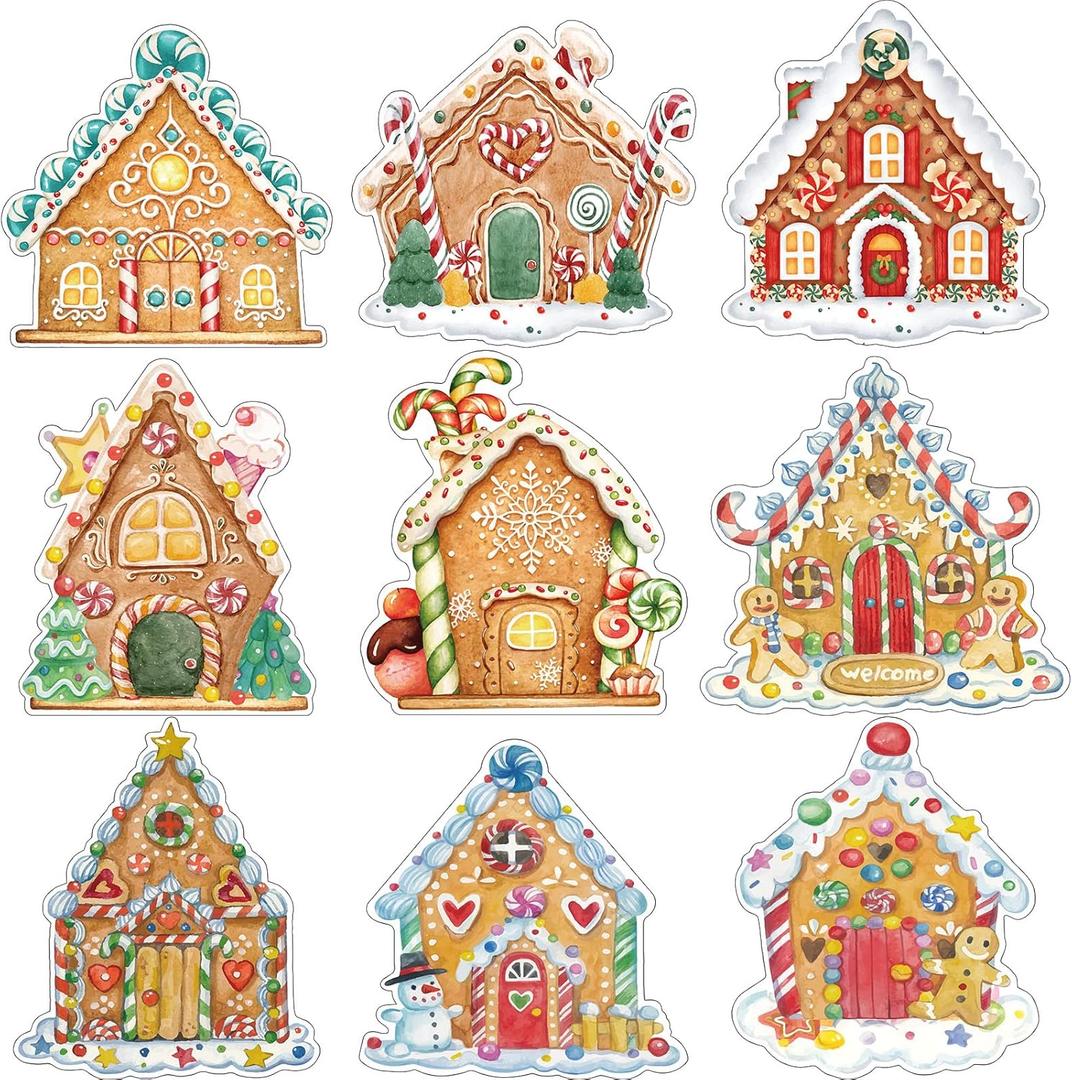 Spiareal 45 Pcs Christmas Gingerbread House Cutouts Classroom Xmas Decorations Party Supplies Decor for Candy Theme School Bulletin Board Winter Holiday Decoration