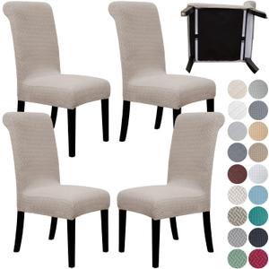 SPRINGRICO 4 Pack Dining Room Chair Covers with seat Belt, Stretch Parsons Chair Slipcover Washable Kitchen Dining Chair Cover Removable Seat Protector Set of 4, S3- Taupe