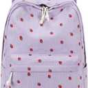 School Backpack for Teen Girls Bookbags Elementary High School Corduroy Laptop Bags Women Travel Daypacks (Corduroy Purple Strawberry)