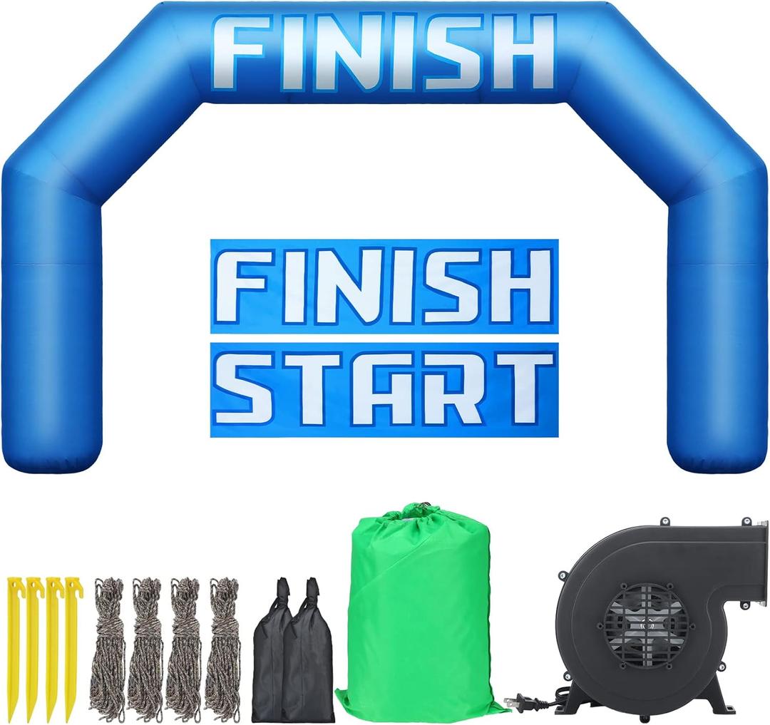 Racing 20ft Inflatable Arch with Start Finish Line Banners and Air Blower Blue Hexagon Inflatable Archway Racing Blow up Archway for Race Outdoor Sport Party Advertising Commerce