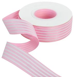 TONIFUL Pink White Striped Ribbon 1 Inch 25 Yards Grosgrain Ribbons Roll for Gift Wrapping Valentines Decoration DIY Floral Bouquet Hair Accessories Crafts Wedding Birthday Party Decoration