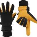 OZERO Men & Women Winter Gloves -30F Deerskin Leather Water-resistant Windproof Cold Weather Glove for Driving Hiking (Medium, Gold-black)