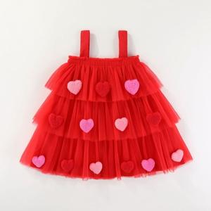 Toddler Baby Girl Outfit 3D Plush Heart Sleeveless Layered Tulle Tutu Dress Suspenders Summer Clothes