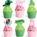 xo, Fetti Pink + Green Witch Cupcake Toppers + Wrappers - Set of 24 | Kids Cake Decoration, Popular Party Decor, Unlimited Wizard Supplies, Dessert Accessory