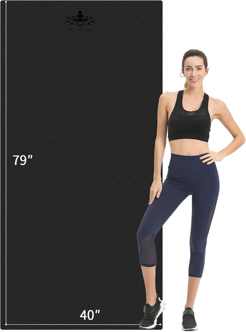 Hatha Yoga Extra Long TPE Yoga Mat 79" x 40 x 1/2" Thick Non-slip Exercise Mat for Home Gym Use, Yoga, Pilates, Fitness & Workouts (Black)