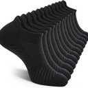 FITRELL 6 Pack Men's Athletic Running Ankle Socks Low Cut Cushioned Wicking Anti-Blister Breathable Sport Socks (Large, Black)