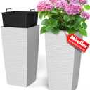 Mueller M-Resin Heavy Duty Tall Planters for Outdoor Plants, Indoor Grande Plant Pots, Boxes, Trees, Flower Pots, 2-Piece Set, 24, Modern Design, Built-in Drainage, Front Porch Decor, White (24 x 11.5")