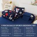 Kids Sports Comforter Set Twin Boys Bedding Set Navy Baseball Football Soccer Basketball Bed Sets Reversible 5 Pieces Bed in A Bag with Sheets(Navy Balls, Twin)
