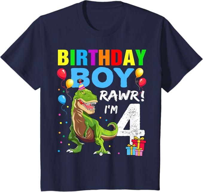 Kids 4 Year Old Shirt 4th Birthday Boy T Rex Dinosaur Shirt TShirt XS