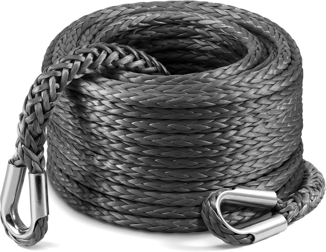 Kolvoii Winch Rope Extension 3/8 Inch x 92 Ft 26,500 Lbs., Synthetic Winch Extension Cable Line for Off Road Vehicle ATV UTV Truck etc (Grey) 