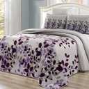 GrandLinen - 3-Piece Fine Printed Oversize (118 X 95) Fresca Quilt Set Reversible Bedspread Coverlet King/Cal King Size Bed Cover (Purple, Grey, Vine)