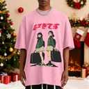 Oversized Graphic Tees Men Vintage Y2K Print Shirts Streetwear Unisex Harajuku T-Shirts (Black, L)