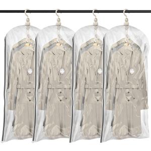 TAILI Hanging Vacuum Sealer Storage Space Saver Bags for Clothes, Suits, Coats or Jackets, 4 Pack Jumbo 53x27.6 Inches, Clear (4 Jumbo)