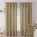 Tollpiz Short Linen Curtain Living Room Rod Pocket Semi Sheer Curtains Burlap Light Filtering Thick Linen Drape for Bedroom, 54 x 45 inches Long, Taupe, Set of 2 Panels